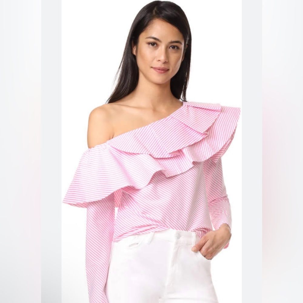 Elegant Pink Ruffled Long Sleeve Blouse